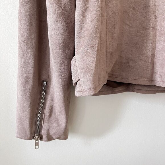 Pixley Faux Suede Moto Jacket Womens Cropped Full Zip Pockets Lined Beige Medium - Picture 7 of 7